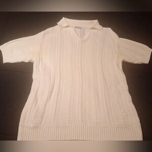 Zara Women's White Short Sleeve Collar V-neck Crop Sweater Top Size S-M